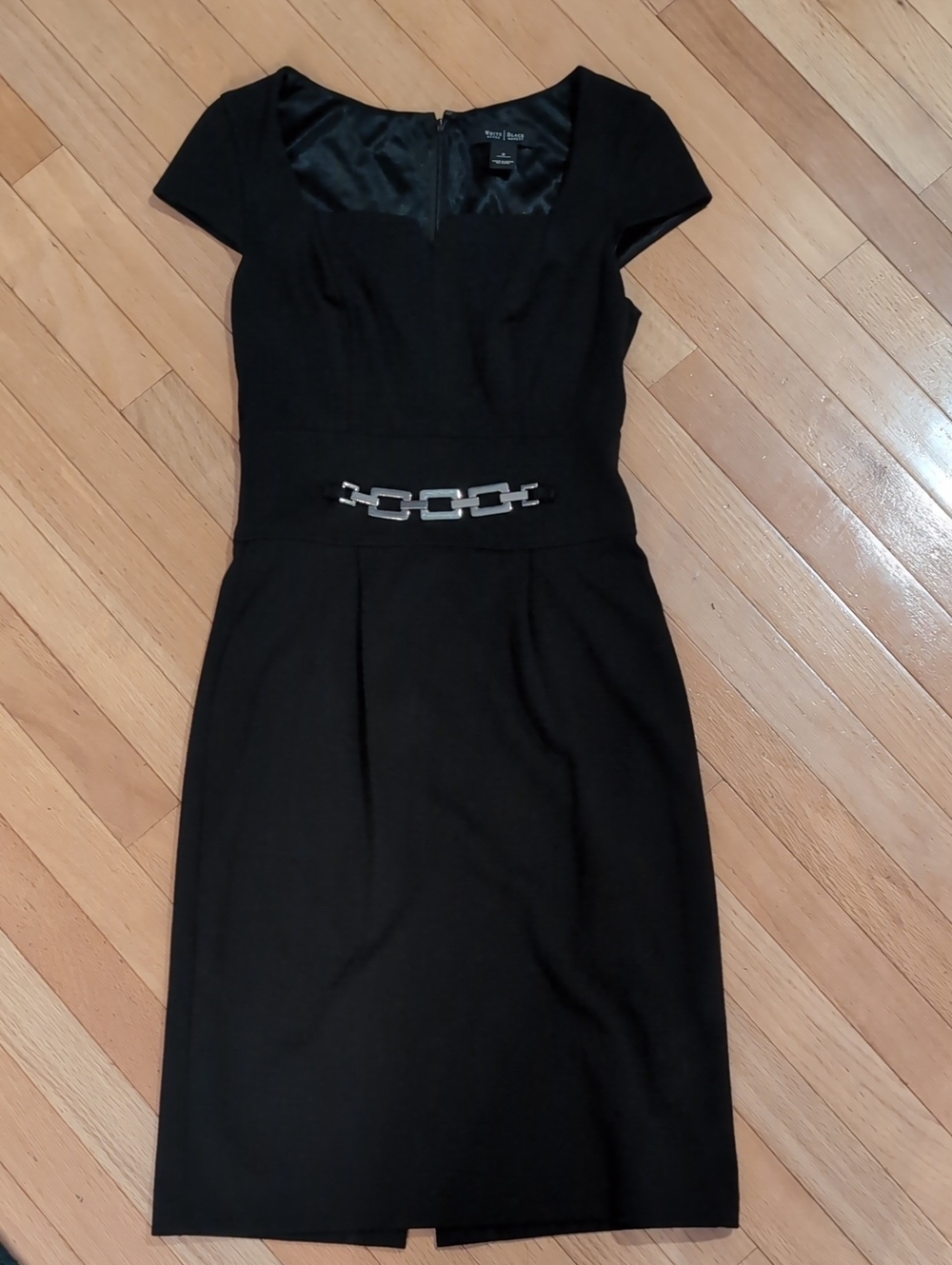 White House Black Market - Black Cap-Sleeve Sheath Dress with Silver Chain